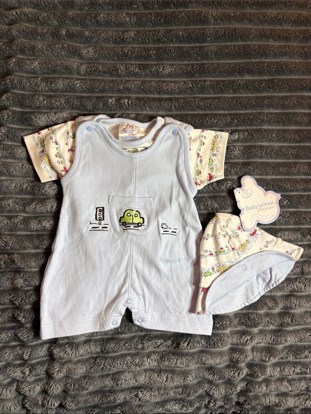 Vintage Y2K NWT Car Theme Baby’s Own Romper Set with Hat